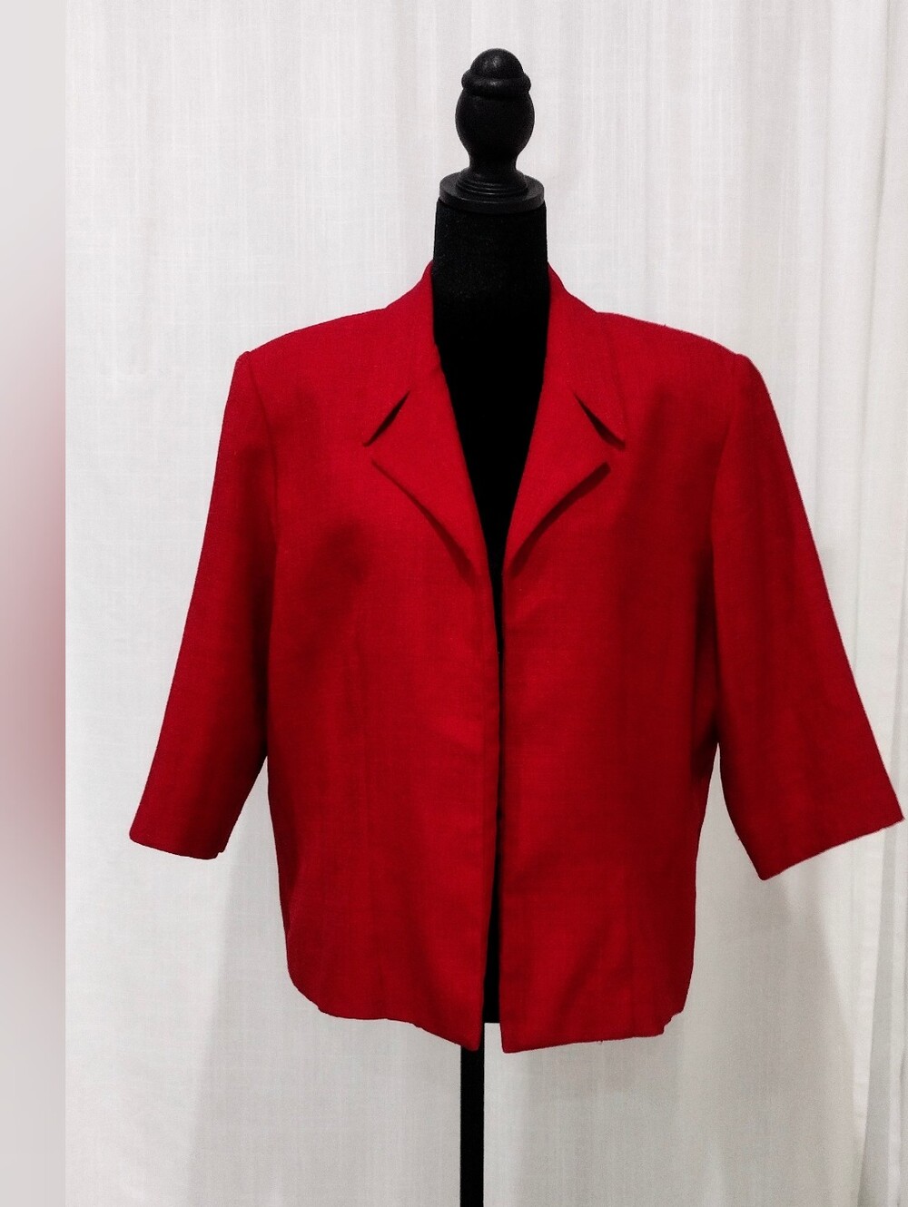 Leslie Fay Sz 12 Red Cropped Open-Front Blazer
